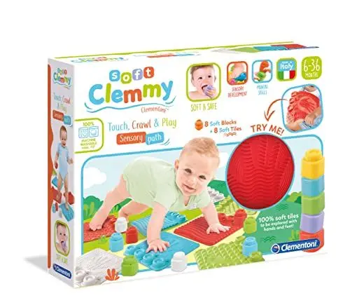 Produktbild: Clementoni Soft Clemmy Sensorische Spielmatten 17352 – Mit 8 weichen Bausteinen & 8 strukturierten Matten – Sensorik-Spielzeug für Babys & Kleinkinder ab 6 Monaten – Waschbar – Geschenkidee