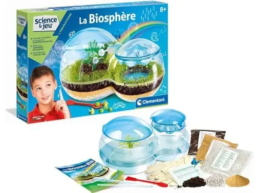 Produktbild: Clementoni - Wissenschaft und Spiel: Die Biosphäre – 8 Jahre + Baue Deine Biosphäre – Wasserkreislauf Wachstum der Pflanzen – inklusive Kleeblattsamen + Binde – wissenschaftliches Lernspiel