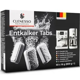 Produktbild: CLENESSO Entkalkungstabletten für Kaffeevollautomaten (50 Stück) – Premium Entkalkertabs kompatibel mit Jura, Siemens, Miele uvm. – Entkalker Kaffeevollautomat Tabs für optimale Pflege
