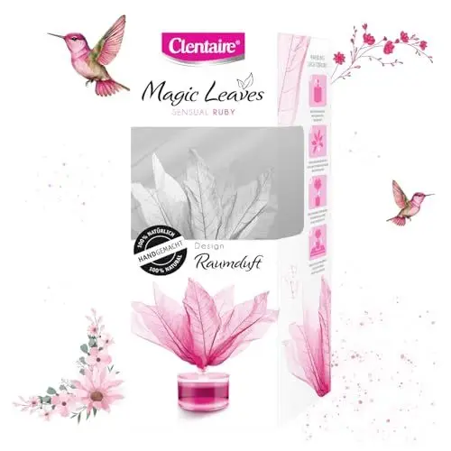 Produktbild: CLENTAIRE Sensual Ruby 15 x 50ml Natürlich, Langanhaltend, Home Duft - Premium Raumduft mit handgefertigter Blüte - Perfekt für Büro, Badezimmer, Wohnzimmer, Salon