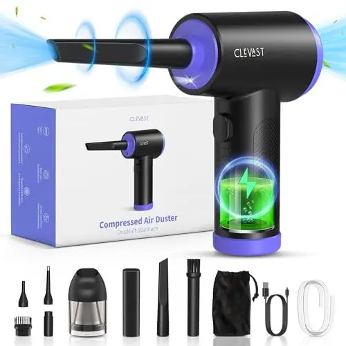 Produktbild: CLEVAST Elektrische Staubgebläse Druckluftspray für PC Reinigungsset, 3-Gang 110000 U/min Luftdruckspray Compressed Air Duster mit 7800mAh Akku, Tastatur Reinigung für PC, Elektronik, Sofa, Auto