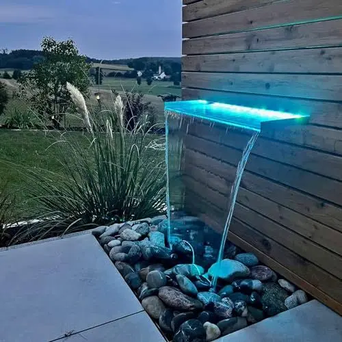 Produktbild: CLGarden 60cm Wasserfall Edelstahl Einsatz DIY mit LED Beleuchtung RGB Licht für Steinmauer Wand Gartenteich Gabione