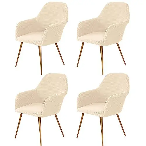 Produktbild: CLGTY Jacquard Stuhlhussen Mit Armlehne Stretch, Moderne Stuhlhussen Hussen Für Stühle Mit Armlehnen Abnehmbar Stuhlbezug Für Esszimmer-Beige-4 Stück