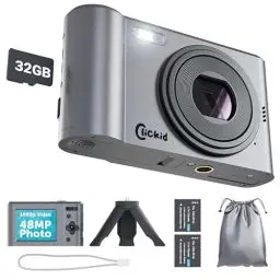 Produktbild: ClickID CAM20 Digitalkamera | 48MP 1080P Kamera Fotokamera | Digital Camera für Vlogging | Digitalkamera für Kinder mit 16x Zoom | 32GB MicroSD Karte, Zusatzbatterie & Stativ Inklusive