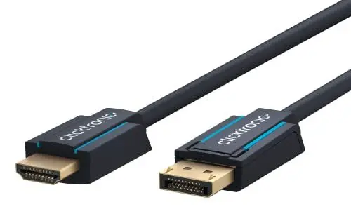 Produktbild: Clicktronic DisplayPort HDMI Kabel 4k 60 Hz unidirektional mit Signalverstärker - DP 1.4 zu HDMI 2.0 Adapterkabel - Monitorkabel Display Port auf HDMI 5m