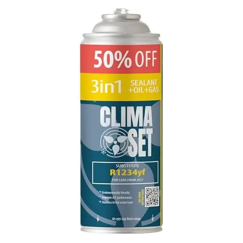 Produktbild: ClimaSet 3in1 R1234yf Kältemittel Ersatzgas - Kühlmittel Klima Auto mit Klima Dichtmittel und Öl - Gasflasche 1x235 g - Auto Klimaanlage Nachfüllset - Klimaanlage Wohnmobil - ECO