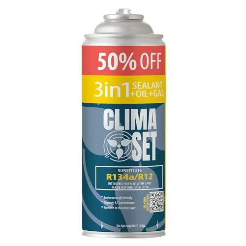 Produktbild: ClimaSet 3in1 R134a Kältemittel Ersatzgas - Kühlmittel Klima Auto mit Klima Dichtmittel und Öl - Gasflasche 1x235 g - Auto Klimaanlage Nachfüllset - Klimaanlage Wohnmobil - ECO