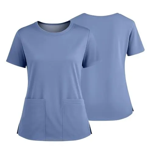 Produktbild: Clinic Dress Arbeitskleidung Pflege Damen Kasacks Medizinische Berufsbekleidung Rundhalsausschnitt Blouse Mit Aufgesetzten Taschen Blau 3XL