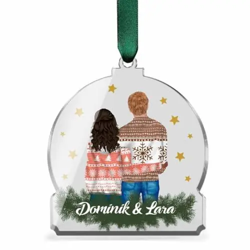 Produktbild: Clipart Weihnachtsbaum Anhänger mit Pärchen Motiv - personalisierter Weihnachtsanhänger für Paare mit Wunschtext - persönliches Freund o. Freundin & Adventskalender