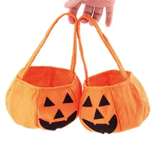 Produktbild: CLISPEED 2 Stück Halloween Süßigkeiten Korb, Kürbis-Süßigkeiten-Eimer für Kinder, Vlies Geschenk Tragetasche Handtasche Organisatoren für Süßigkeitenhalter Heimdekoration Einkaufspartys (Orange)