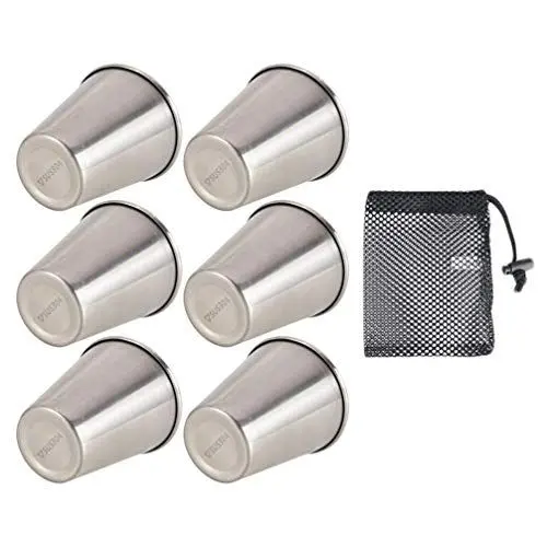 Produktbild: CLISPEED 6 Stück Schnapsbecher Edelstahl 100 ml Wiederverwendbar Wein Schnaps Bier Vodka Shotgläser Trinkbecher Metall Kleine Tasse mit Tasche Tragbar Outdoor Reisen Camping Bar Zuhause