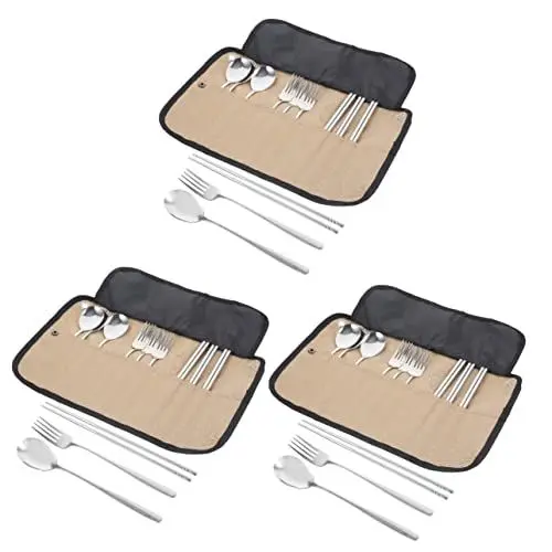 Produktbild: CLISPEED Camping Geschirr Set Camping Geschirr Set 3 Sets Besteckset Campingzubehör Besteckset Für 12 Vorlegebesteck Campingbedarf Geschirr Mit Tasche Campingbesteck Set Nylonausstattung Klappgrill
