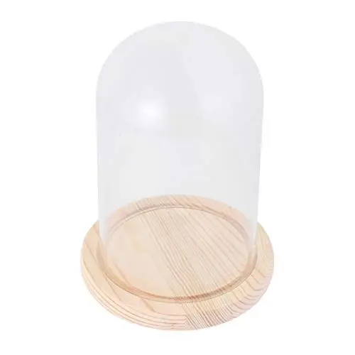 Produktbild: CLISPEED Glasglocke Mit Holzsockel Glasglocke Zum Abdecken Glocke Anzeigen Kerzenabdeckung Kuchen Glasglocke Tischvitrine Kuppel Kuchen Ständer Lichterkette Glocke Glasabdeckung Bambus Brot
