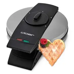 Produktbild: Cloer 1639SR Waffeleisen, Herzwaffel 15,5 cm Ø, doppelte Antihaftbeschichtung, zuckerresistent, 930 W, Backampel, praktische Standfunktion, hochwertiges Edelstahlgehäuse, Edelstahl