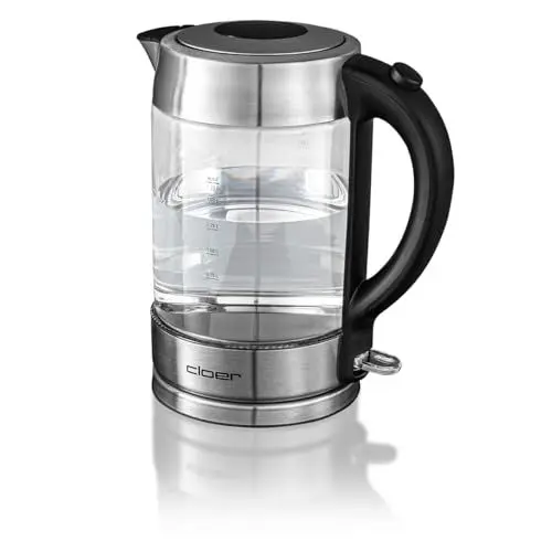 Produktbild: Cloer 4429 Glas Wasserkocher,Testsieger Haus und Garten 02.2019, 2200 Watt, LED-Beleuchtung, verriegelter Sicherheitsdeckel, verdecktes Heizelement, 1,7 Liter, Edelstahl, 1.7 liters