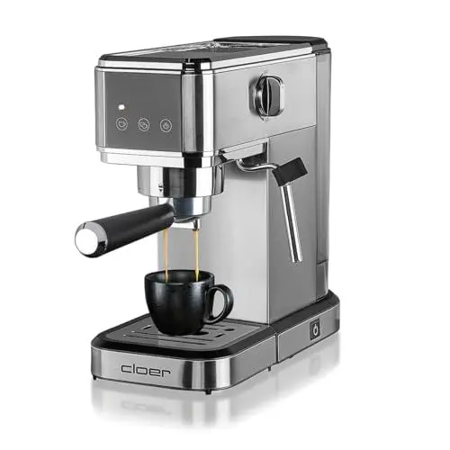 Produktbild: Cloer 5829 Espresso Siebträgermaschine, Espressomaschine mit Aufschäumer, 20 Bar Pumpe, schmales Design,1-2 Tassen Espresso, Cappuccino,Latte Macchiato,Sicherheitsabschaltung,1 Liter Wassertank,1350W