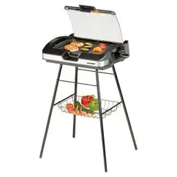 Produktbild: Cloer 6720 Barbecue-Grill mit Aluminium-Druckgussplatte, Antihaftbeschichtet, Glasdeckel, 2200 Watt, Grillfläche: 29 Barbecue-Grill, silber, schwarz
