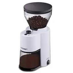 Produktbild: Cloer 7521 Elektrische Kaffeemühle mit Kegelmahlwerk aus Edelstahl, 2-12 Tassen, 300 g Kaffeebohnen, 150 W, verstellbarer Mahlgrad, weiß