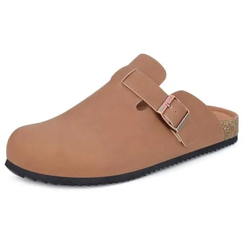Produktbild: Clog Herren Pantoletten Damen Hausschuhe Unisex Kork-Fußbett Gartenschuhe Frauen Geschlossen Slides Verstellbare Slipper Hellbraun EU40