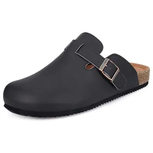 Produktbild: Clog Herren Pantoletten Damen Hausschuhe Unisex Kork-Fußbett Gartenschuhe Frauen Geschlossen Slides Verstellbare Slipper Schwarz EU44
