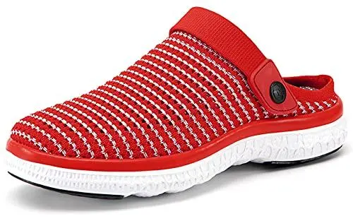 Produktbild: Sisttke Clogs Hausschuhe Damen Herren Sommer Gartenschuhe Pantoletten Unisex Mesh Slippers Outdoor Strand Schuhe Hollow Strand Sandalen, Rot B, 40 EU