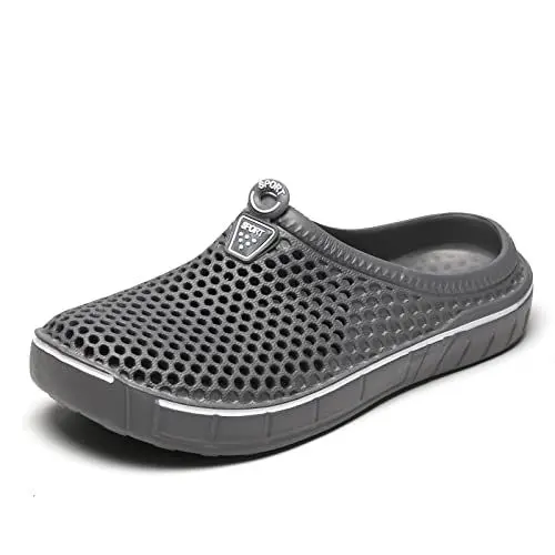 Produktbild: Clogs Pantoletten Herren DamenSommer Atmungsaktiv Hausschuhe Flach Strand Sandalen Slippers Gartenschuhe Meer Pool Strand Schwimmen Indoor Outdoor Grau 44