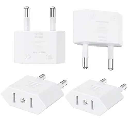 Produktbild: Clomnpe 4 Stück US to EU Adapter, Reiseadapter USA Adapter Amerika Deutschland Stecker, USA Adapt-er Steckdose, US Stecker auf EU für Geräte mit US.A-Netzteil (Weiß)