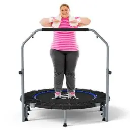 Produktbild: CLORIS 101,6 cm faltbares Fitness-Trampolin – maximale Belastung 400lb, Mini-Rebounder mit verstellbarem Schaumstoffgriff für Kinder und Erwachsene, Indoor/Outdoor, Fitness, Körperübung (Blau-2)