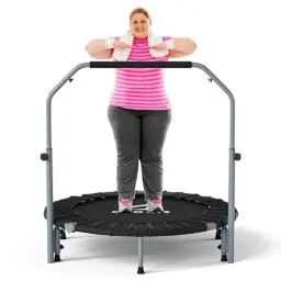 Produktbild: CLORIS 101,6 cm faltbares Fitness-Trampolin – maximale Belastung 400lb, Mini-Rebounder mit verstellbarem Schaumstoffgriff für Kinder und Erwachsene, Indoor/Outdoor, Fitness, Körperübung (Schwarz)
