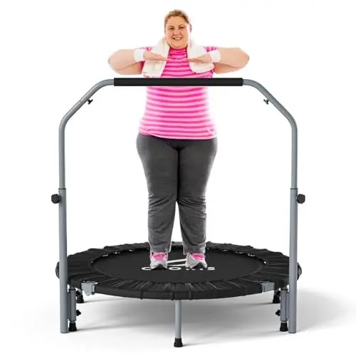 Produktbild: CLORIS 101,6 cm faltbares Fitness-Trampolin – maximale Belastung 400lb, Mini-Rebounder mit verstellbarem Schaumstoffgriff für Kinder und Erwachsene, Indoor/Outdoor, Fitness, Körperübung (Schwarz)