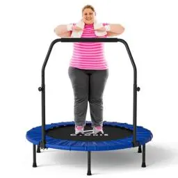 Produktbild: CLORIS 101,6 cm faltbares Fitness-Trampolin – maximale Belastung 400lb, Mini-Rebounder mit verstellbarem Schaumstoffgriff für Kinder und Erwachsene, Indoor/Outdoor, Fitness, Körperübung (Rot-2)