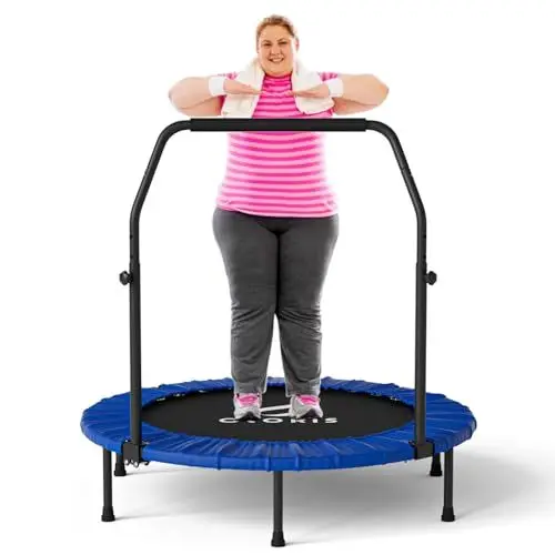 Produktbild: CLORIS 101,6 cm faltbares Fitness-Trampolin – maximale Belastung 400lb, Mini-Rebounder mit verstellbarem Schaumstoffgriff für Kinder und Erwachsene, Indoor/Outdoor, Fitness, Körperübung (Rot-2)