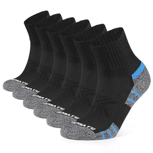 Produktbild: Closemate Sneaker Socken Herren&Damen Füsslinge Baumwolle Anti-Rutsch Laufsocken mit Frotteesohle Kurze Quarter Halbsocken Atmungsaktive Sportsocken 6Paar(6Schwarz, Größe M)