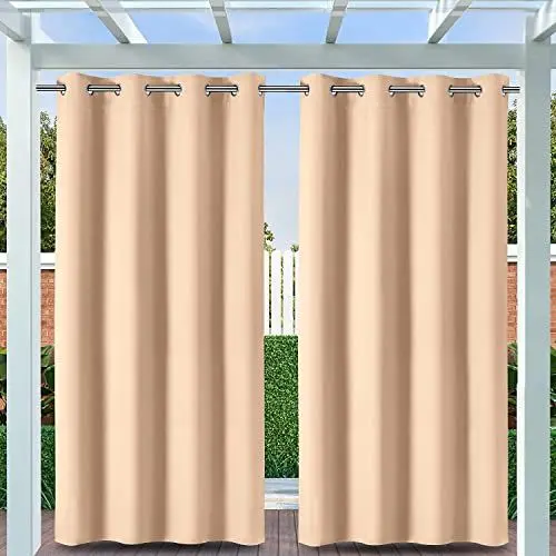 Produktbild: Clothink Outdoor Vorhang Wetterfest Mit Ösen, Outdoorvorhänge Wasserdicht Outdoor Gardinen Sonnenschutz Sichtschutz für Balkon Pergola Terrasse Veranda (132x215cm, 1 Stück, Beige)