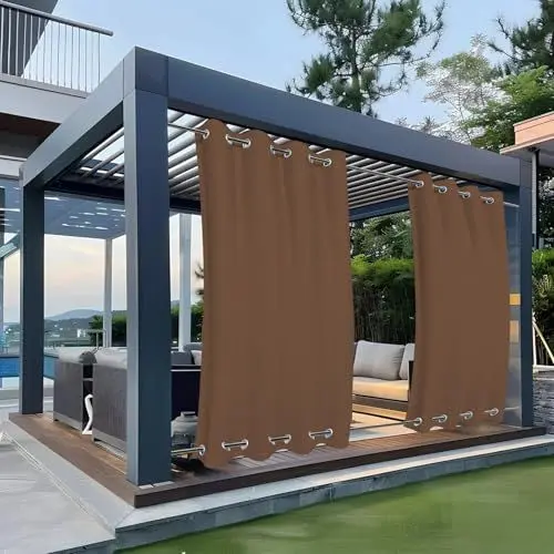 Produktbild: Clothink Outdoor Vorhang Ösen Oben Unten Anti-Verblassen Windschutz Sonnenschutz Sichtschutz Wetterfest, Terrasse Balkon Pergola (Braun, 132x305cm)