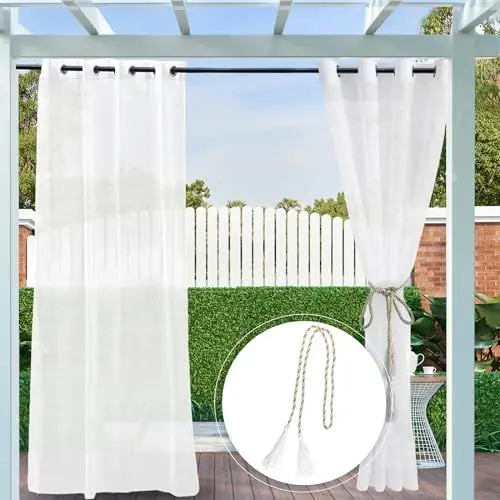 Produktbild: Clothink Outdoor Vorhang Wetterfest Mit Ösen Transparent Rostfrei mit Ösen für Terrasse Garten Balkon Familienhaushalte einfache Montage farbecht haltbar(132x245cm, 1Stück,Weiß)