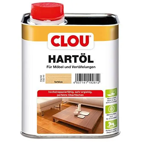 Produktbild: CLOU Hartöl: Zur Renovierung und Pflege von stark beanspruchtem Massivholz, z.B. Treppen, Möbel und Parkett, farblos, 0,75 L