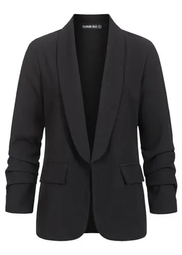 Produktbild: Cloud 5ive Damen Blazer Jacke mit Raffdetail am Ärmel & 2 angedeuteten Taschen schwarz