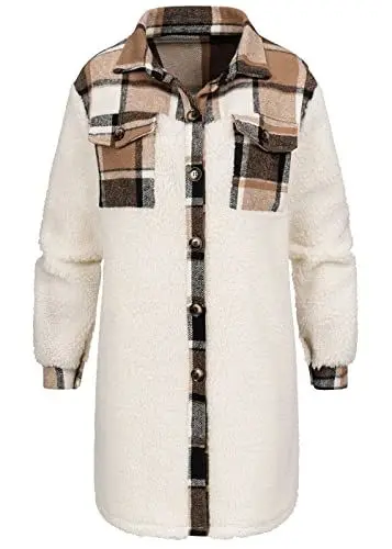 Produktbild: Cloud 5ive Damen Teddyfell Shacket-Jacke Mantel mit 2 Brusttaschen
