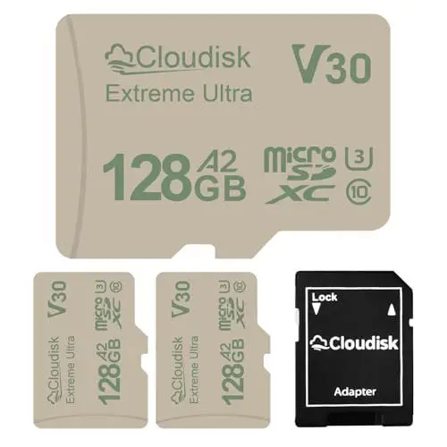 Produktbild: Cloudisk 128GB Micro SD Card Pack von 3 U3 V30 Extreme Ultra C10 A2 MicroSDXC UHS-I für Kamera, DVR, Tablet PC und Handy