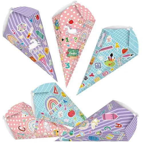 Produktbild: CloverCy Geschwisterschultüte, 6Stück Schultüte zur Einschulung Mädchen, klein Faltbare Zuckertüte, Geschenkverpackung für Schulanfänger, Geschwister Schultüte für Einschulung Schulanfang Geschenk