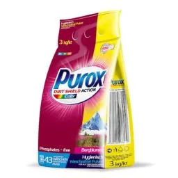 Produktbild: PUROX COLOR Waschpulver im Foliensack (43 Waschladungen) – Waschmittel für farbige Textilien, entfernt Flecken, umweltfreundlich, schutz vor Kalkablagerungen, 3 kg