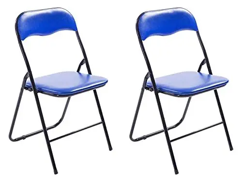 Produktbild: CLP 2er Set Klappstuhl Felix Gepolstert I Küchenstuhl Mit Metallgestell I Kunstleder PVC Sitz Gepolstert I Stühle Klappbar I Campingstühle, Farbe:blau/schwarz