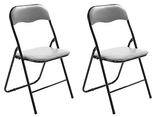Produktbild: CLP 2er Set Klappstuhl Felix Gepolstert I Küchenstuhl Mit Metallgestell I Kunstleder PVC Sitz Gepolstert I Stühle Klappbar I Campingstühle, Farbe:grau/schwarz