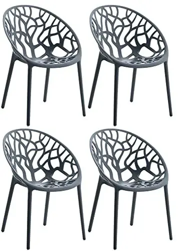 Produktbild: CLP 4er Set Gartenstühle Hope Kunststoff I Stapelstühle wetterfest und UV-beständig I Outdoorstühle pflegeleicht I Sessel für draußen, Farbe:anthrazit
