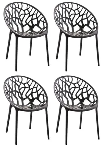 Produktbild: CLP 4er Set Gartenstühle Hope Kunststoff I Stapelstühle wetterfest und UV-beständig I Outdoorstühle pflegeleicht I Sessel für draußen, Farbe:schwarz