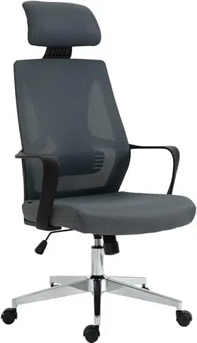 Produktbild: CLP Bürostuhl ergonomisch, Schreibtischstuhl Fredonia atmungsaktiv mit Lordosenstütze und Kopfstütze, Gamingstuhl bis 135 kg, Farbe:grau