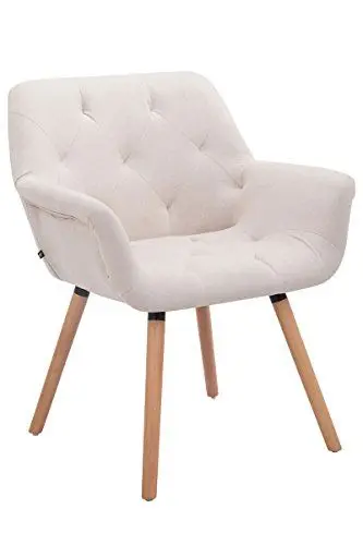 Produktbild: CLP Esszimmerstuhl Cassidy Mit Stoffbezug Und Sesselförmigem Gepolstertem Sitz I Retrostuhl Mit Armlehne Und 45 cm Sitzhöhe, Farbe:beige, Gestell Farbe:Natur