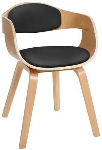 Produktbild: CLP Esszimmerstuhl ergonomisch Kingston, gepolsterte umlaufender Rückenlehne, Kunstlederbezug & Holzgestell, belastbar bis 150 kg, Farbe:Natur/schwarz