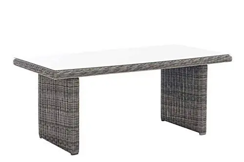 Produktbild: CLP Polyrattan-Tisch Fontana mit Einer Tischplatte aus Glas I Wetterbeständiger pflegeleichter Tisch, Farbe:grau-meliert